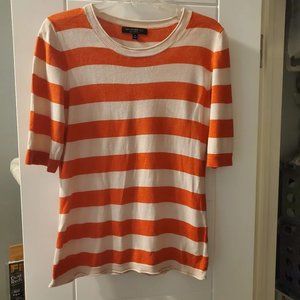 Silk Cashmere Medium Striped Women's Short Sleeve Sweater
